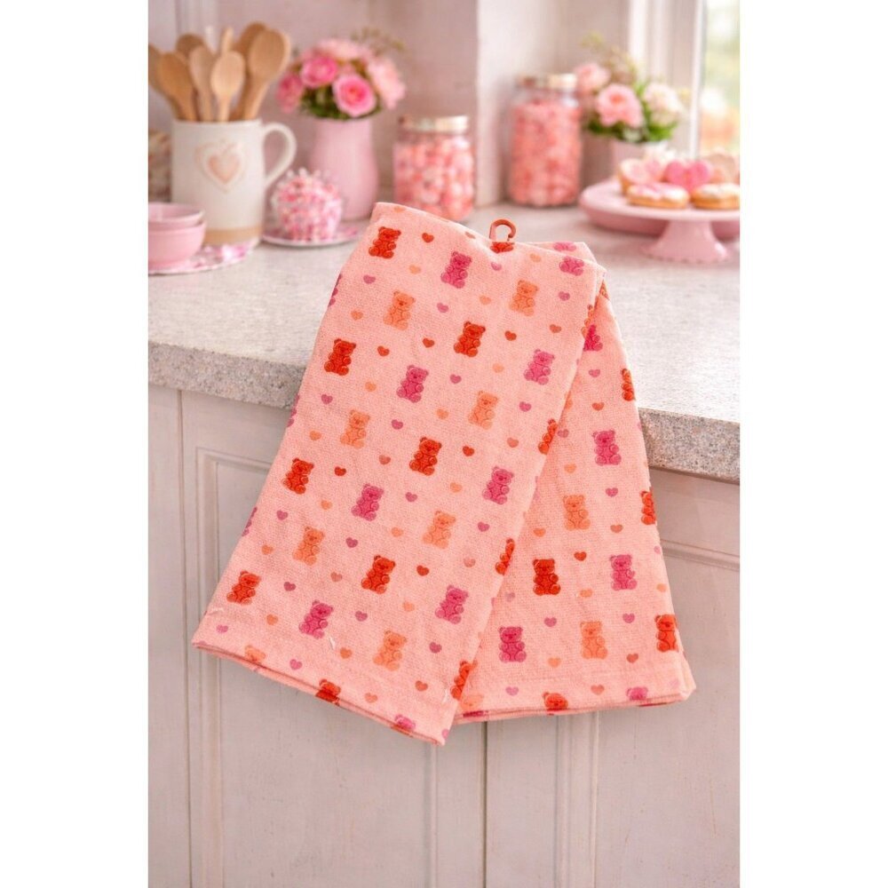 New Set 2 Valentines Day Love Pink red Gummy Bears Hearts Kitchen Towels